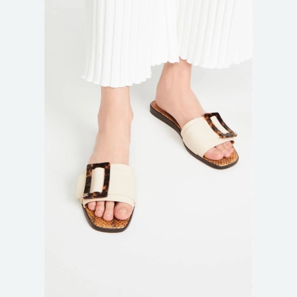 Sam Edelman Inez Slide Cream Sandals Tortoise Oversized Buckle, Size 7.5